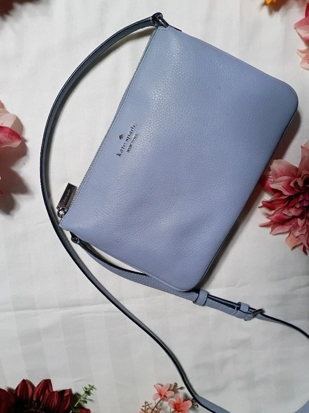 kate spade Baby Blue Pebbled Leather Crossbody Bag